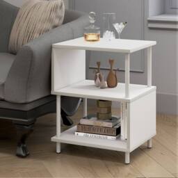 Levede Side Table 3 Tier Small Bedside Sofa End Table Storage Shelves Modern in White - thumbnail 3