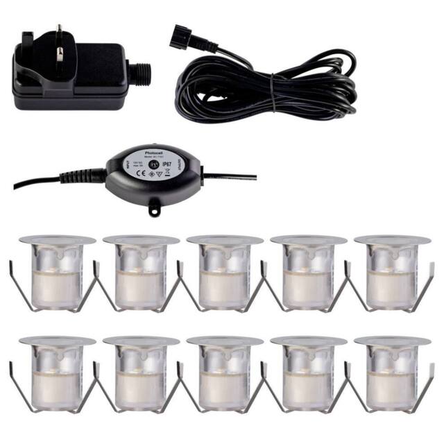 First Choice Lighting Set of 10 - 30mm IP67 Cool White LED Decking Kit with Photocell in Silver - image 1