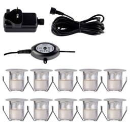 First Choice Lighting Set of 10 - 30mm IP67 Cool White LED Decking Kit with Photocell in Silver - thumbnail 1