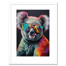 "Artery8 Wall Art Print Koala Bear with Sunglasses Modern Multicoloured Artwork Framed 9X7 Inch in White - Size: W7"" x H9""" - thumbnail 1