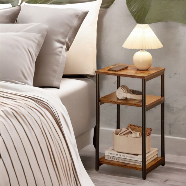 Rafaelo Mobilia 3 Tier Square Side Table With Steel Frame in Brown - image 1