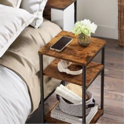 Rafaelo Mobilia 3 Tier Square Side Table With Steel Frame in Brown - thumbnail 4