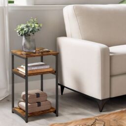 Rafaelo Mobilia 3 Tier Square Side Table With Steel Frame in Brown - thumbnail 2