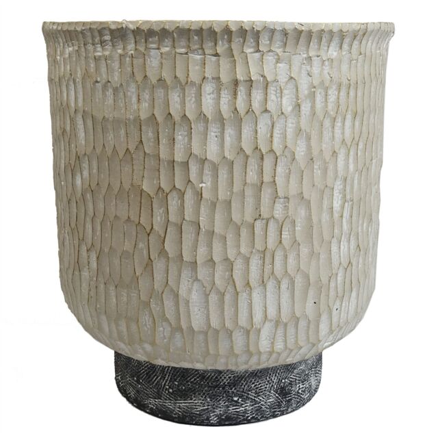 Leaf 32cm x 29cm Brushed Gold Stone Effect Planter Composite Plant Pot in White - Size: 32 cm x 29 cm - image 1