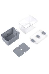 Living and Home 2 Layer 1.7L Fridge Drain Storage Basket Box with Lids For Food Fruit Vegetable Container in Grey - thumbnail 3