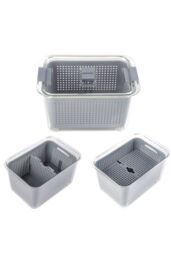 Living and Home 2 Layer 1.7L Fridge Drain Storage Basket Box with Lids For Food Fruit Vegetable Container in Grey - thumbnail 4