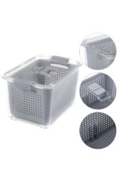 Living and Home 2 Layer 1.7L Fridge Drain Storage Basket Box with Lids For Food Fruit Vegetable Container in Grey - thumbnail 5