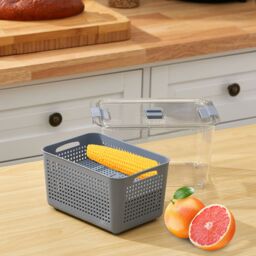 Living and Home 2 Layer 1.7L Fridge Drain Storage Basket Box with Lids For Food Fruit Vegetable Container in Grey - thumbnail 7