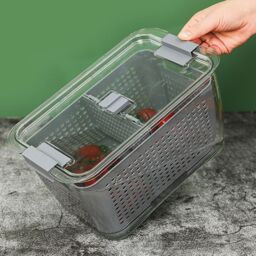 Living and Home 2 Layer 1.7L Fridge Drain Storage Basket Box with Lids For Food Fruit Vegetable Container in Grey - thumbnail 9