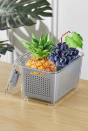 Living and Home 2 Layer 1.7L Fridge Drain Storage Basket Box with Lids For Food Fruit Vegetable Container in Grey - thumbnail 1