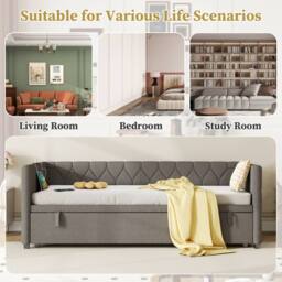Merax 3ft Single Upholstered Daybed Sofa Bed with Charging & Trundle in Grey - thumbnail 9