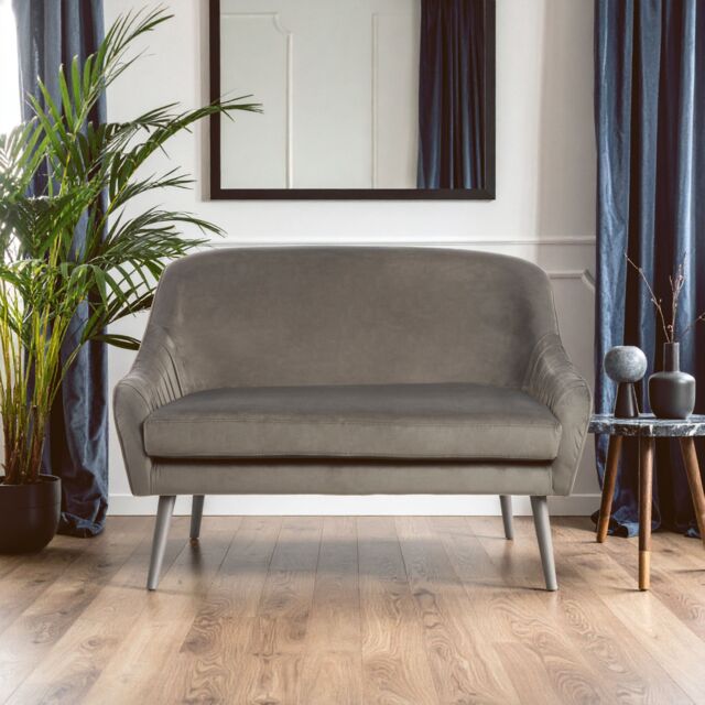 Orsina Luxurious Mustard Velvet Sofa For Sitting Areas, Spacious 2 Seater Sofa, Mid-century Sofa For Bedrooms in Grey - image 1