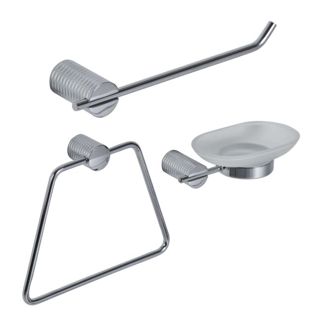 Showerdrape Vitality Chrome Stainless Steel Wall Mounted 3 Piece Bathroom Accessory Set in Metallic Silver - image 1