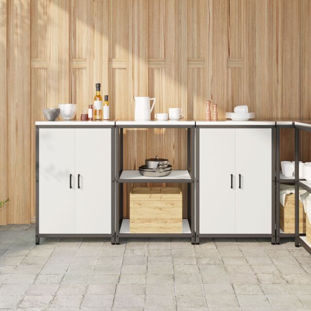 Berkfield Home Kitchen Storage Set with Shelf with Storage with Door 3 pcs White 180 x 50 x 92 cm - image 1