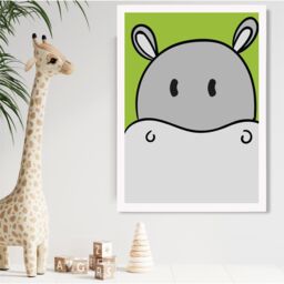 ARTZE Cute Cartoon Style Hippo Face Framed Print SIZE: A3 with White Frame in Grey - Size: A4 - thumbnail 2