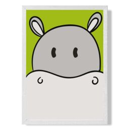 ARTZE Cute Cartoon Style Hippo Face Framed Print SIZE: A3 with White Frame in Grey - Size: A4 - thumbnail 1