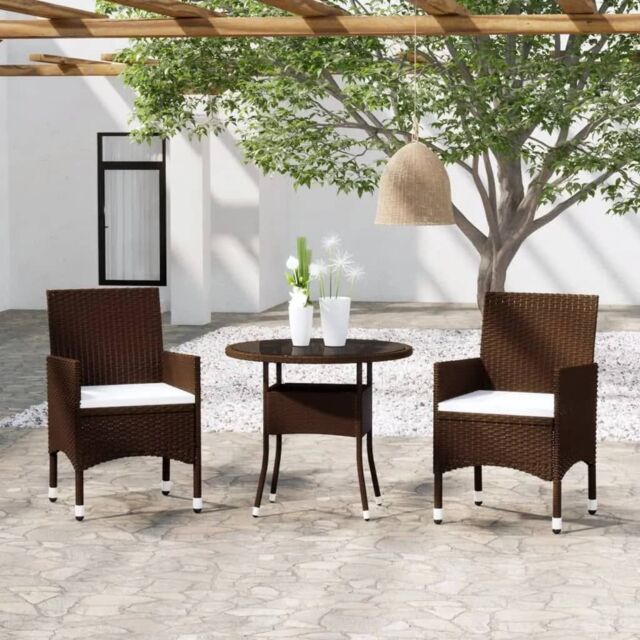 Berkfield Home 3 Piece Garden Bistro Set Poly Rattan & Tempered Glass Brown - image 1