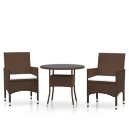 Berkfield Home 3 Piece Garden Bistro Set Poly Rattan & Tempered Glass Brown - thumbnail 2