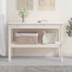Berkfield Home Beautiful Console Table White 110x40x75 cm Solid Wood Pine - Size: 110 x 40 x 75 cm - thumbnail 2