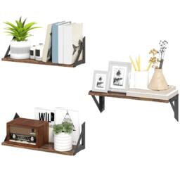 FURNOS 3PC Industrial Wall Mounted Reversible Floating Shelves Rustic in Brown - thumbnail 7