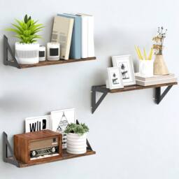 FURNOS 3PC Industrial Wall Mounted Reversible Floating Shelves Rustic in Brown - thumbnail 1