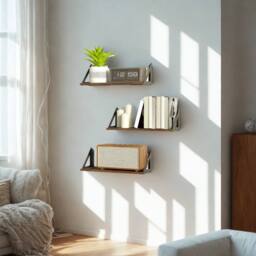FURNOS 3PC Industrial Wall Mounted Reversible Floating Shelves Rustic in Brown - thumbnail 2