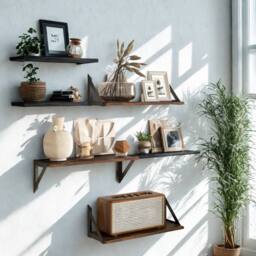 FURNOS 3PC Industrial Wall Mounted Reversible Floating Shelves Rustic in Brown - thumbnail 4