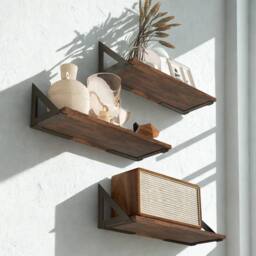 FURNOS 3PC Industrial Wall Mounted Reversible Floating Shelves Rustic in Brown - thumbnail 6