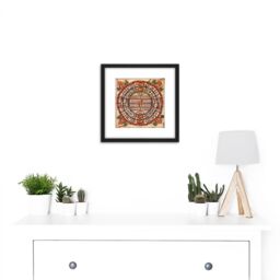 Artery8 Map Antique Cosmology 1890 Rajasthan Jain World Men Replica 8X8 Inch Square Wooden Framed Wall Art Print Picture with Mount in Black - thumbnail 2