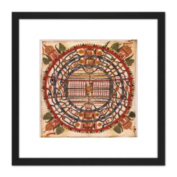 Artery8 Map Antique Cosmology 1890 Rajasthan Jain World Men Replica 8X8 Inch Square Wooden Framed Wall Art Print Picture with Mount in Black - thumbnail 1