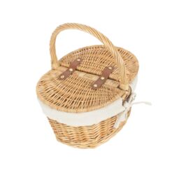 Red Hamper Wicker Child's Oval Lined Lidded Picnic Basket in White - thumbnail 2