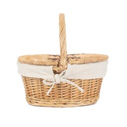 Red Hamper Wicker Child's Oval Lined Lidded Picnic Basket in White - thumbnail 3