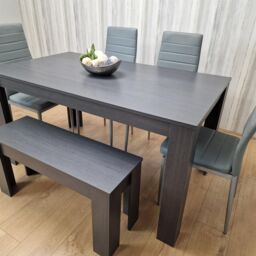 KOSY KOALA Modern Dark Grey Dining Table Set with 4 Grey Metal Chairs & 1 Bench in Brown - thumbnail 6