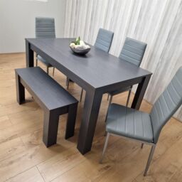 KOSY KOALA Modern Dark Grey Dining Table Set with 4 Grey Metal Chairs & 1 Bench in Brown - thumbnail 7