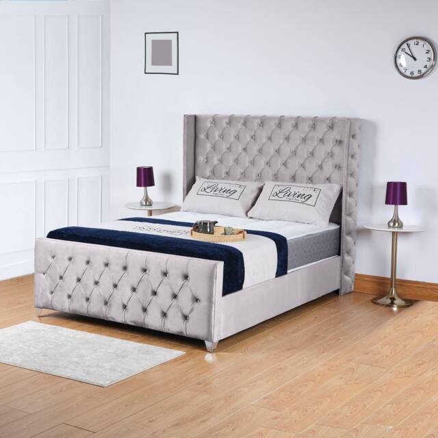 UK Bed Furniture Windsor Wingback Gas Lift Storage Upholstered Bed 48 Inch Headboard in Silver - Size: Single - image 1