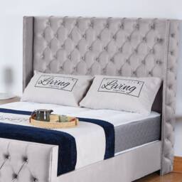 UK Bed Furniture Windsor Wingback Gas Lift Storage Upholstered Bed 48 Inch Headboard in Silver - Size: Single - thumbnail 2