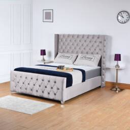 UK Bed Furniture Windsor Wingback Gas Lift Storage Upholstered Bed 48 Inch Headboard in Silver - Size: Single - thumbnail 1