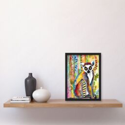 Artery8 Lemur Vibrant Portrait Folk Art Watercolour Painting Artwork Framed Wall Art Print A4 in Black - thumbnail 2