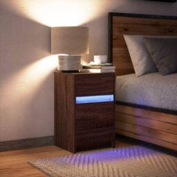 Berkfield Home Bedside Cabinet with LED Lights Brown Oak Engineered Wood - thumbnail 5