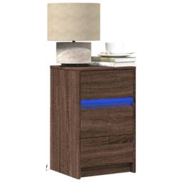 Berkfield Home Bedside Cabinet with LED Lights Brown Oak Engineered Wood - thumbnail 2