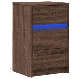 Berkfield Home Bedside Cabinet with LED Lights Brown Oak Engineered Wood - thumbnail 3