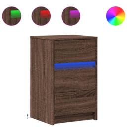 Berkfield Home Bedside Cabinet with LED Lights Brown Oak Engineered Wood - thumbnail 1