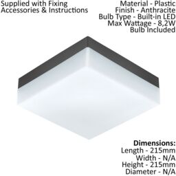 Loops 2 PACK IP44 Outdoor Wall Light Anthracite Plastic 8.2W LED Porch Lamp - thumbnail 2