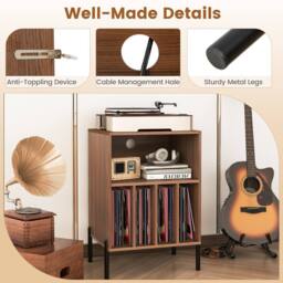 Gymax Record Player Stand Turntable Stand With 5 Compartments Charging Station in Dark Brown - thumbnail 5