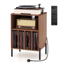 Gymax Record Player Stand Turntable Stand With 5 Compartments Charging Station in Dark Brown - thumbnail 1
