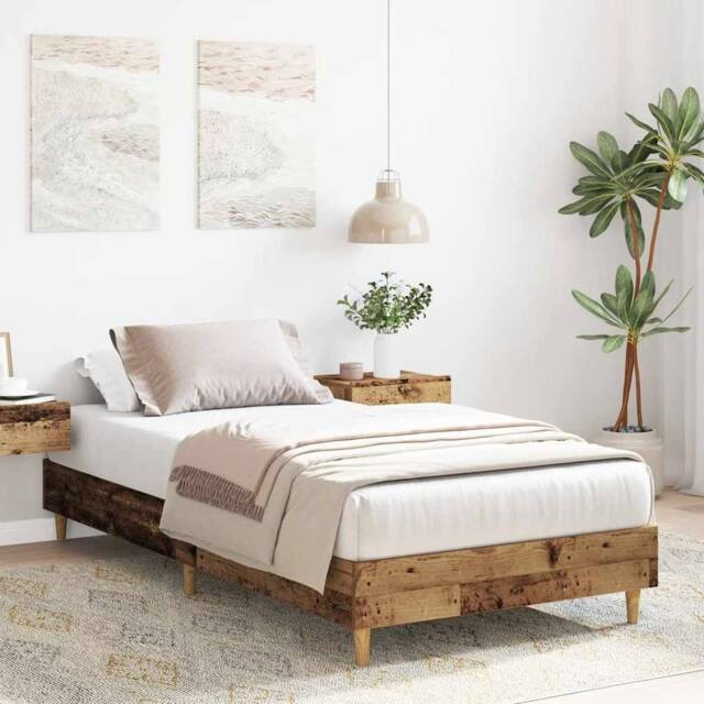 Berkfield Home Durable Bed Frame No Mattress Old Wood 90x190 cm Single Engineere in Brown - image 1