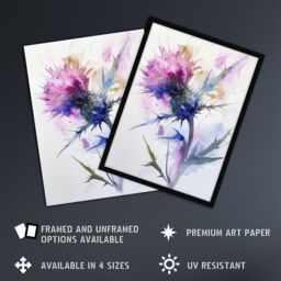 "Artery8 Thistle Flower Bloom Soft Watercolour Painting Framed Wall Art in Purple - Size: W12"" x H16""" - thumbnail 2