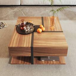 BTM Coffee Table with 4 Drawers, Unique Design & Bottom Storage in Natural - thumbnail 2