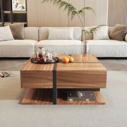 BTM Coffee Table with 4 Drawers, Unique Design & Bottom Storage in Natural - thumbnail 3