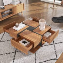 BTM Coffee Table with 4 Drawers, Unique Design & Bottom Storage in Natural - thumbnail 7